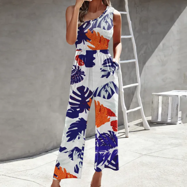 Women's Fashion Jumpsuit Cross Shoulder Top Leaf L - Shop at LoveMi