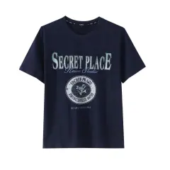 American Style Retro Worn-out Loose Casual Short Sleeve - Navy - View 1