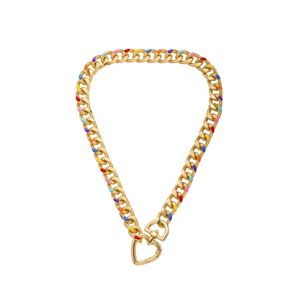 Fashion Love Lock Pendant Rainbow Oil Drop Chain