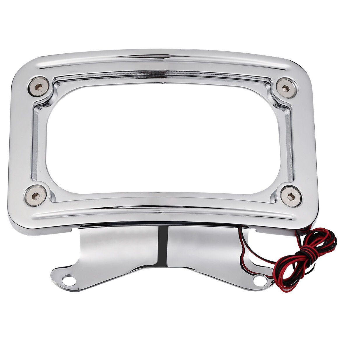 Chrome Curved Laydown License Plate Mount Frame W-Light For Harley-Davidson