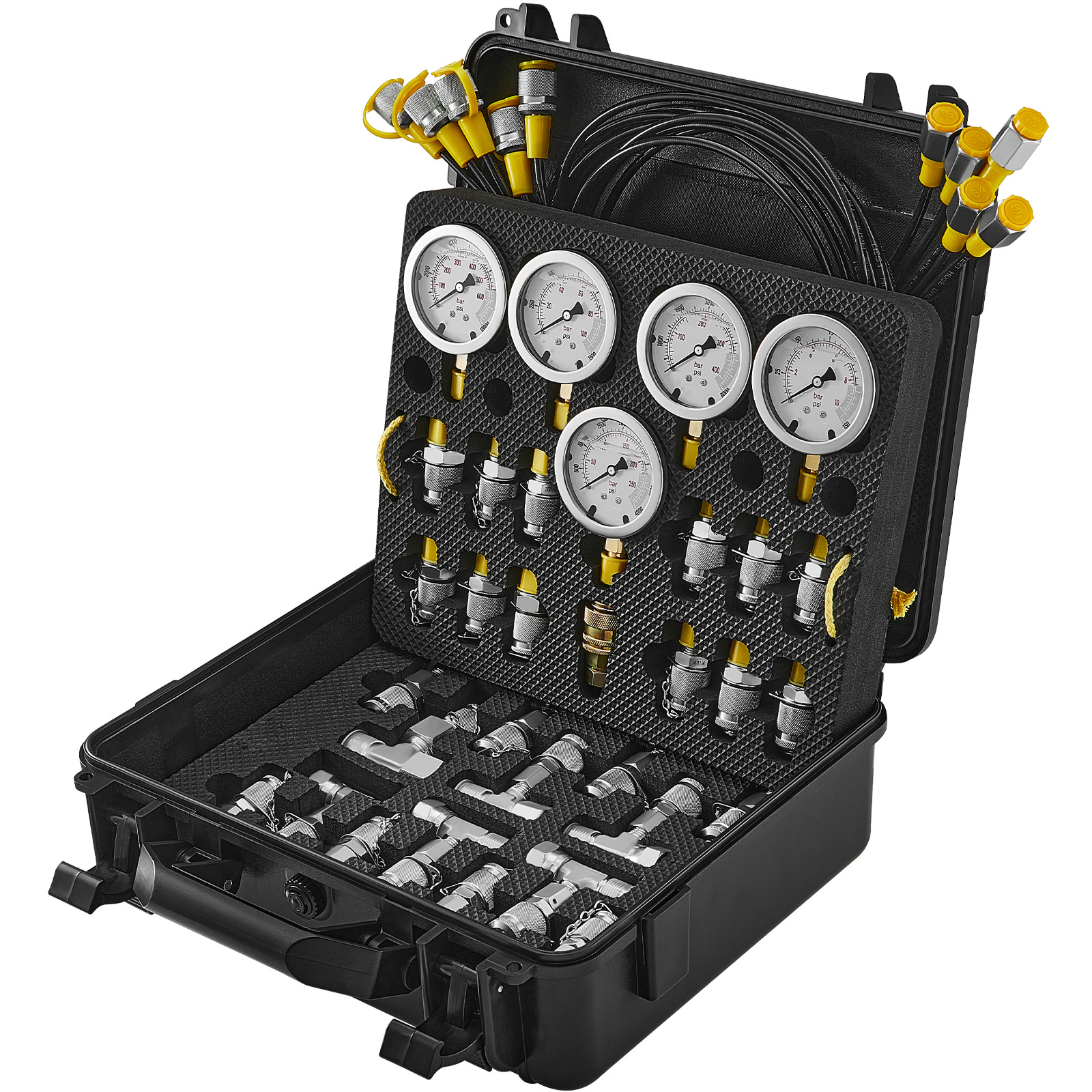 VEVOR Hydraulic Pressure Test Kit, 5 Gauges 13 Couplings 14 Tee Connectors 5 Test Hoses, Excavator…