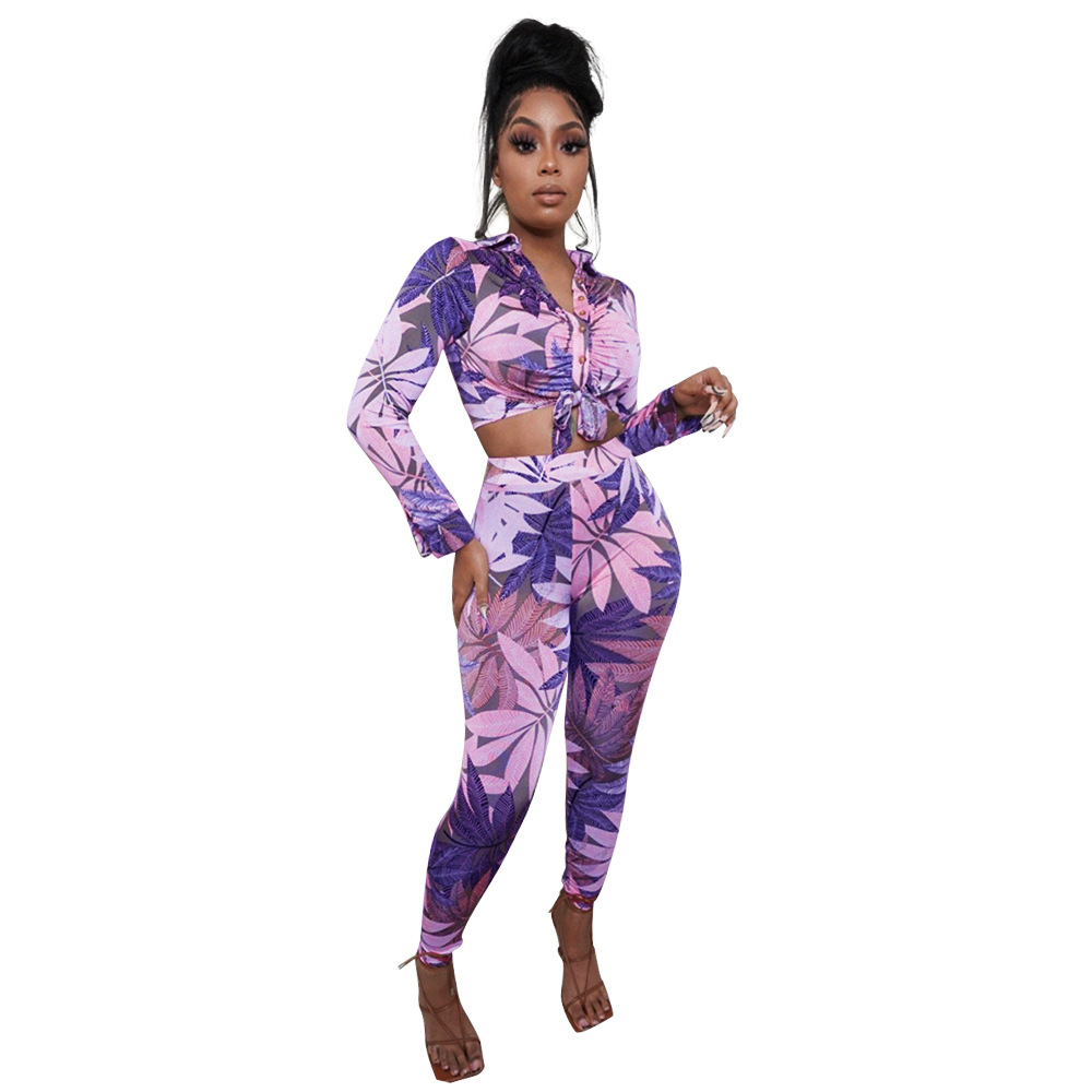 Fashion Autumn Sexy Tight-Fitting Printed Ladies Two-Piece Suit