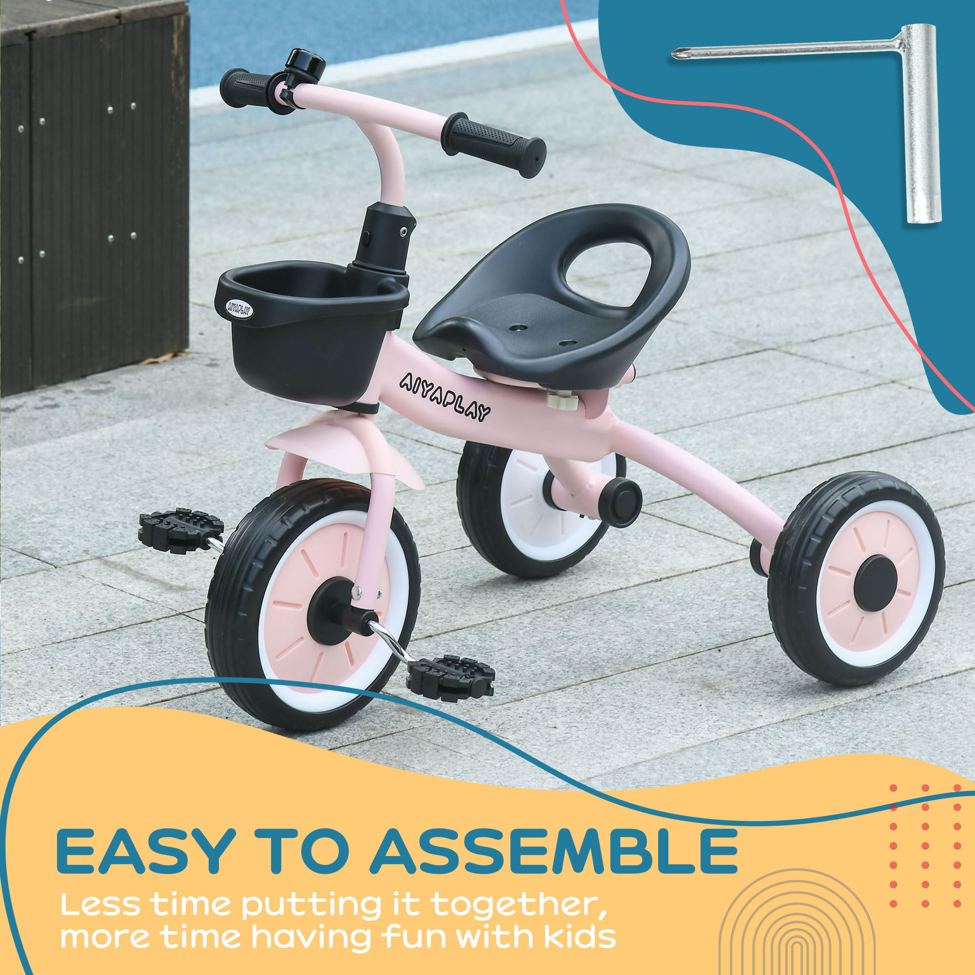 Children's Tricycle With Adjustable Seats, Basket, And Bell, Suitable — image 9