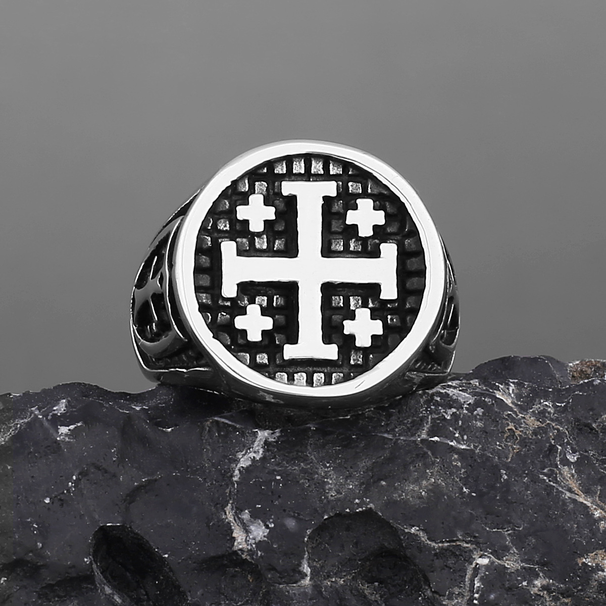 Title 5, Vintage Cross Titanium Steel Ring