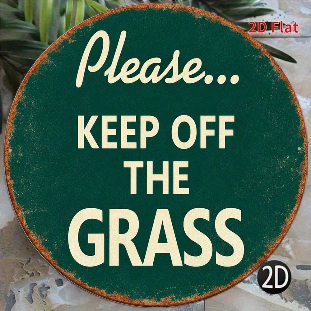Vintage Please Do Not Step On Grass Round Yard Warning Sign