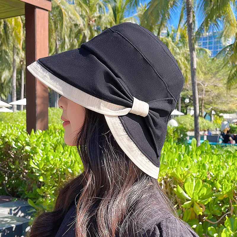 Women's Spring And Summer Korean Version Bowknot Short-brim Fisherman Hat - Black