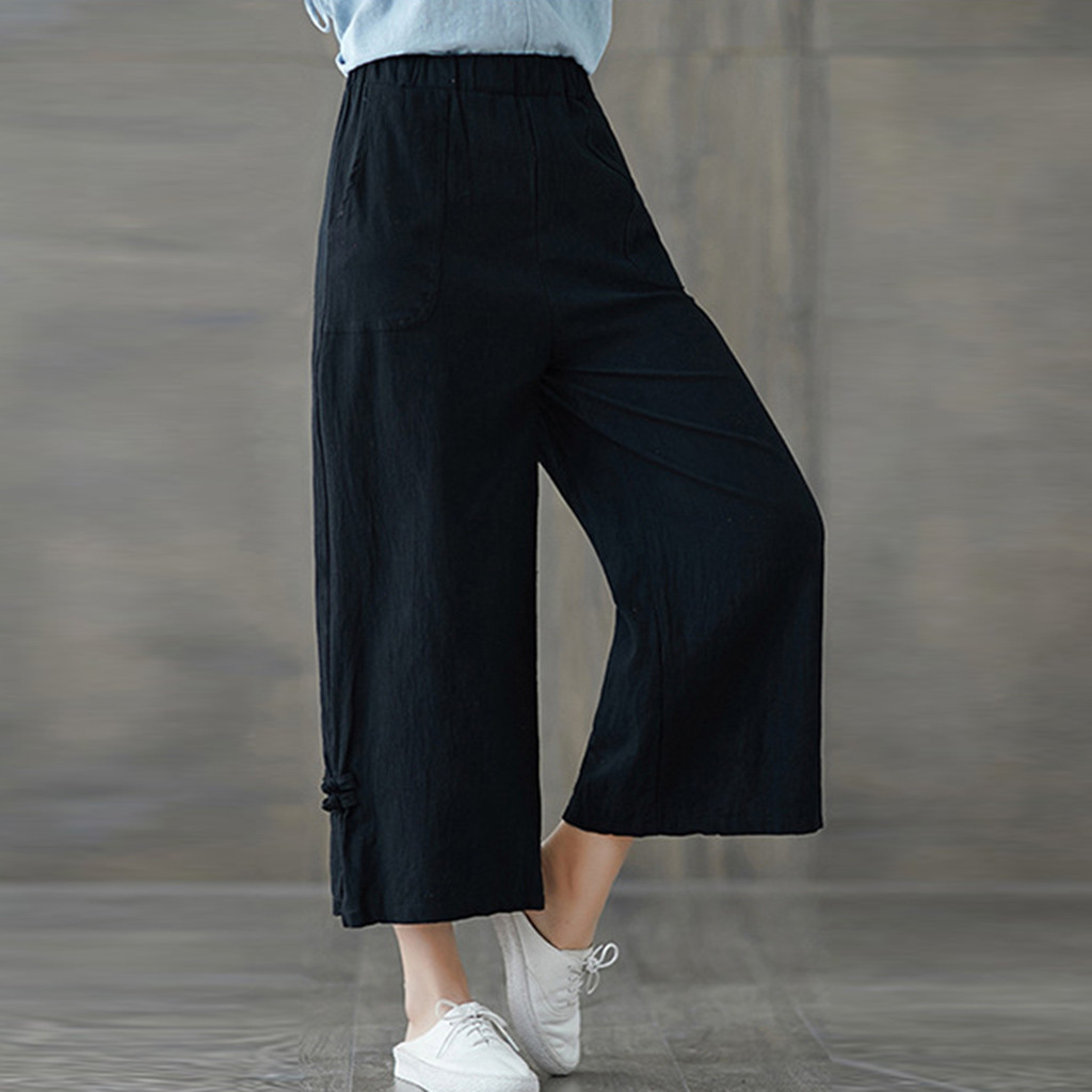 Title 7, Ethnic style retro cross-leg wide-leg pants