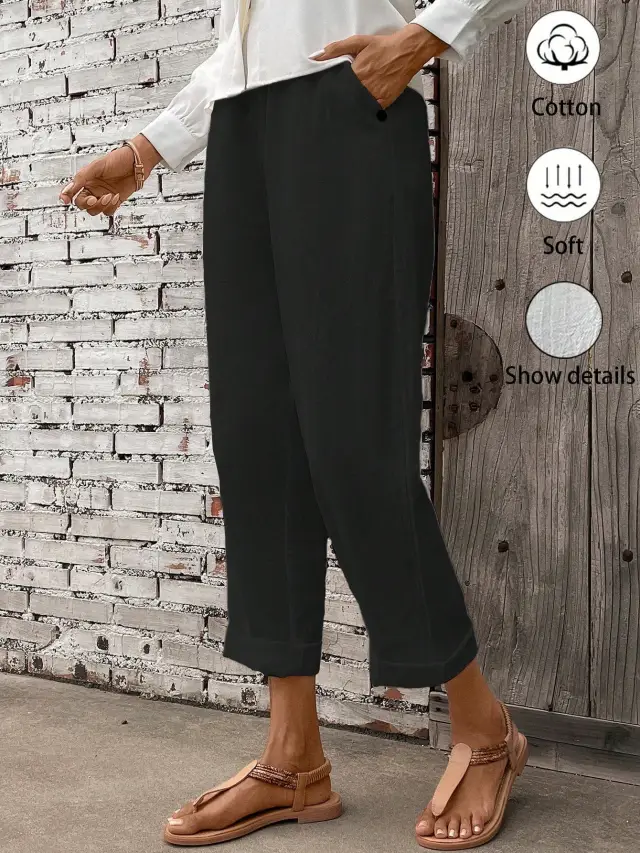 Women's Elastic Waist Wide Leg Pants Black - Shop at LoveMi