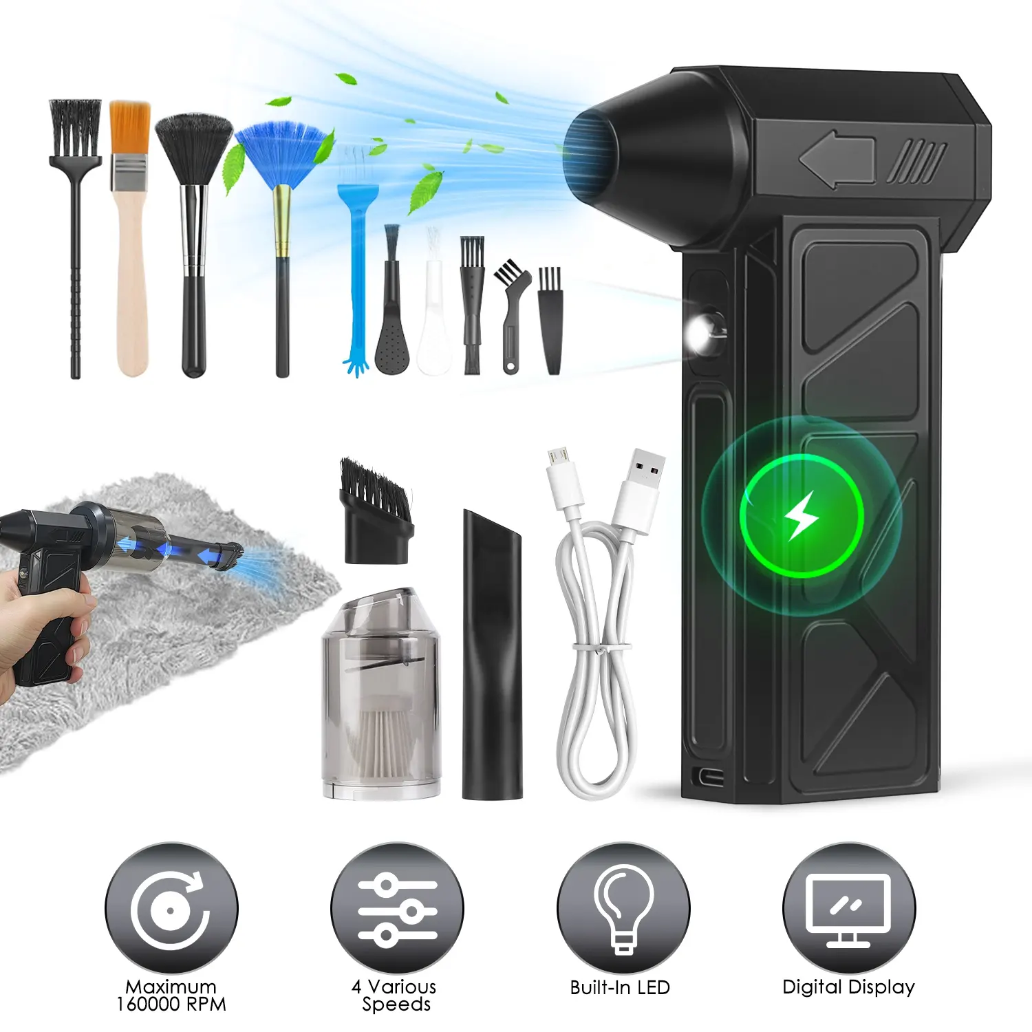 Compressed Air Duster With LED Light Vacuum