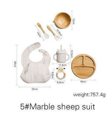 7Pcs Wooden Feeding Tableware Sets Kids Feeding Supplies Bam — foto 4