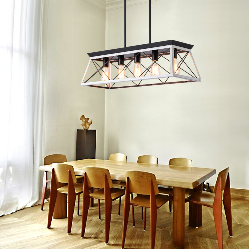 5 Lamps Farmhouse Chandelier Dining Room White - No Bulbs