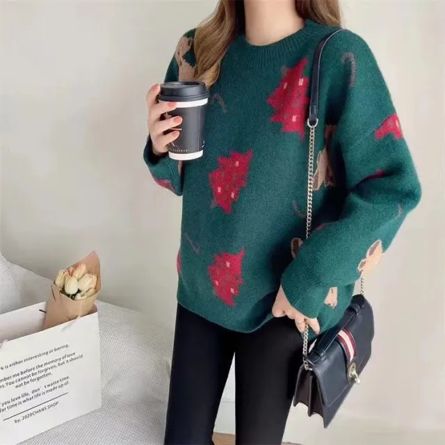 Christmas sweater women wear round neck pullover Green - Shop at LoveMi