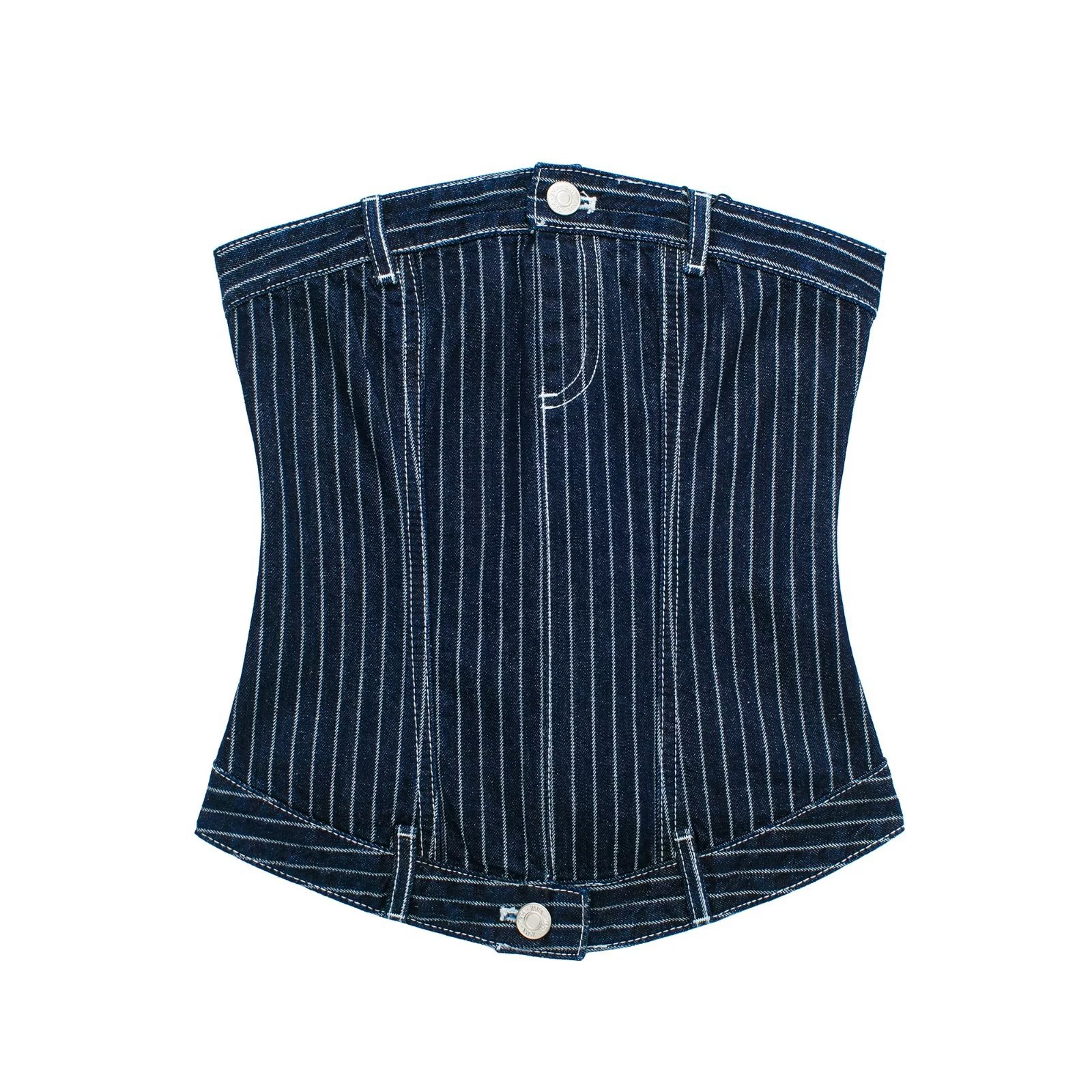 Women's Bra And Waistband Short Striped Denim Top