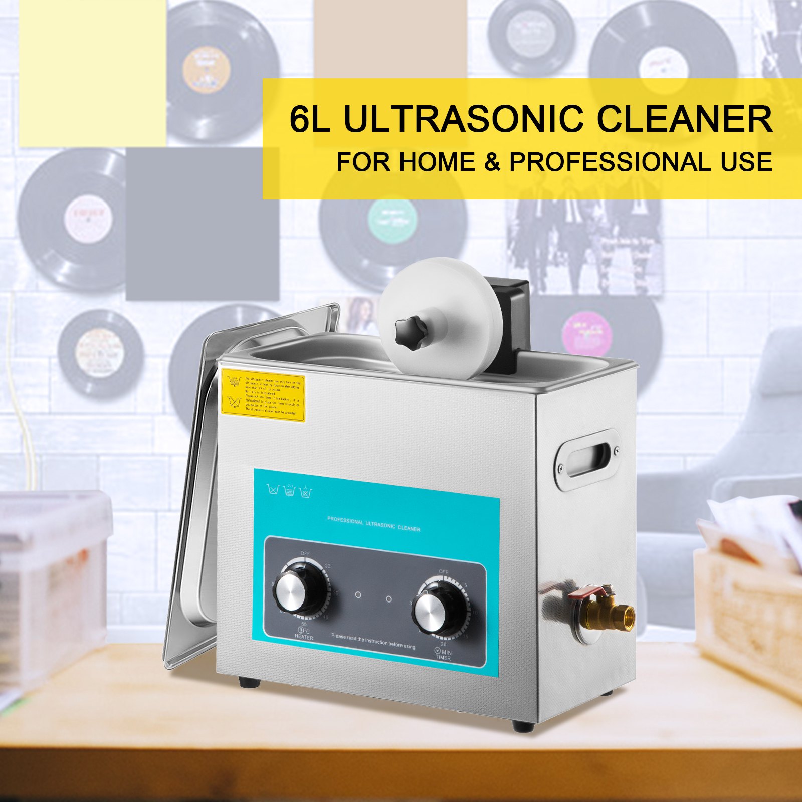 Ultrasonic Vinyl Record Cleaner 6L 40kHz Vinyl Ultrasonic Cleaning Machine Knob Control... thumbnail 1