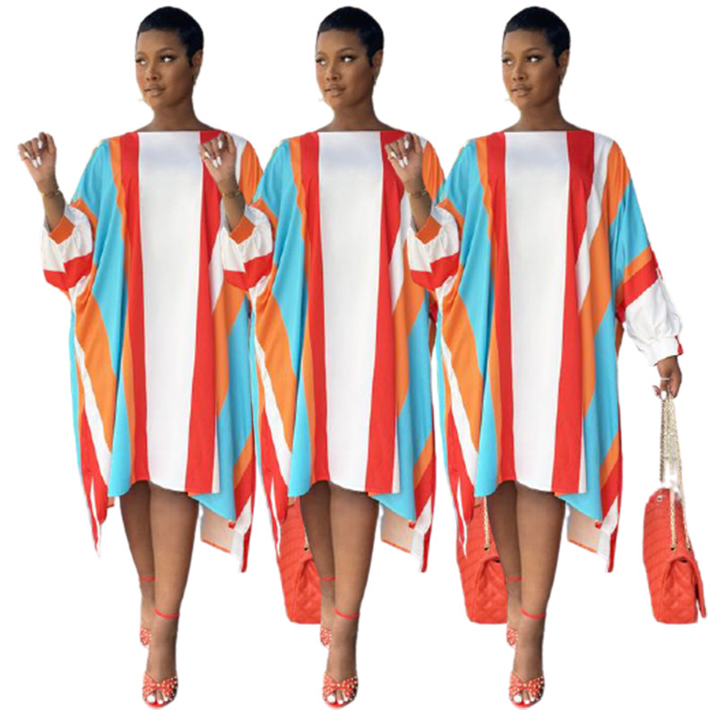Fashion Women's Casual Loose Dress Personalized Striped Printed Dress