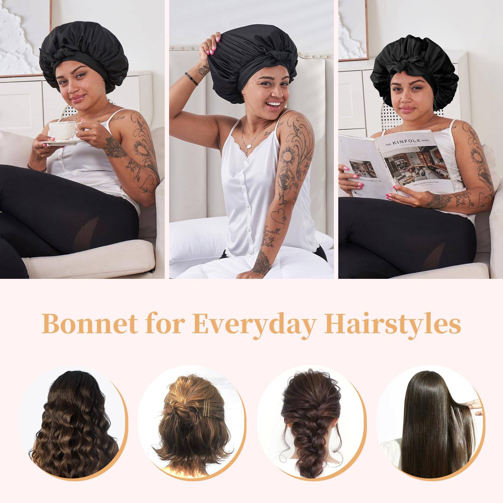 Silk Bonnet, Satin Hair Bonnet For Sleeping For Wavy Curly Natural Hair - Image 11