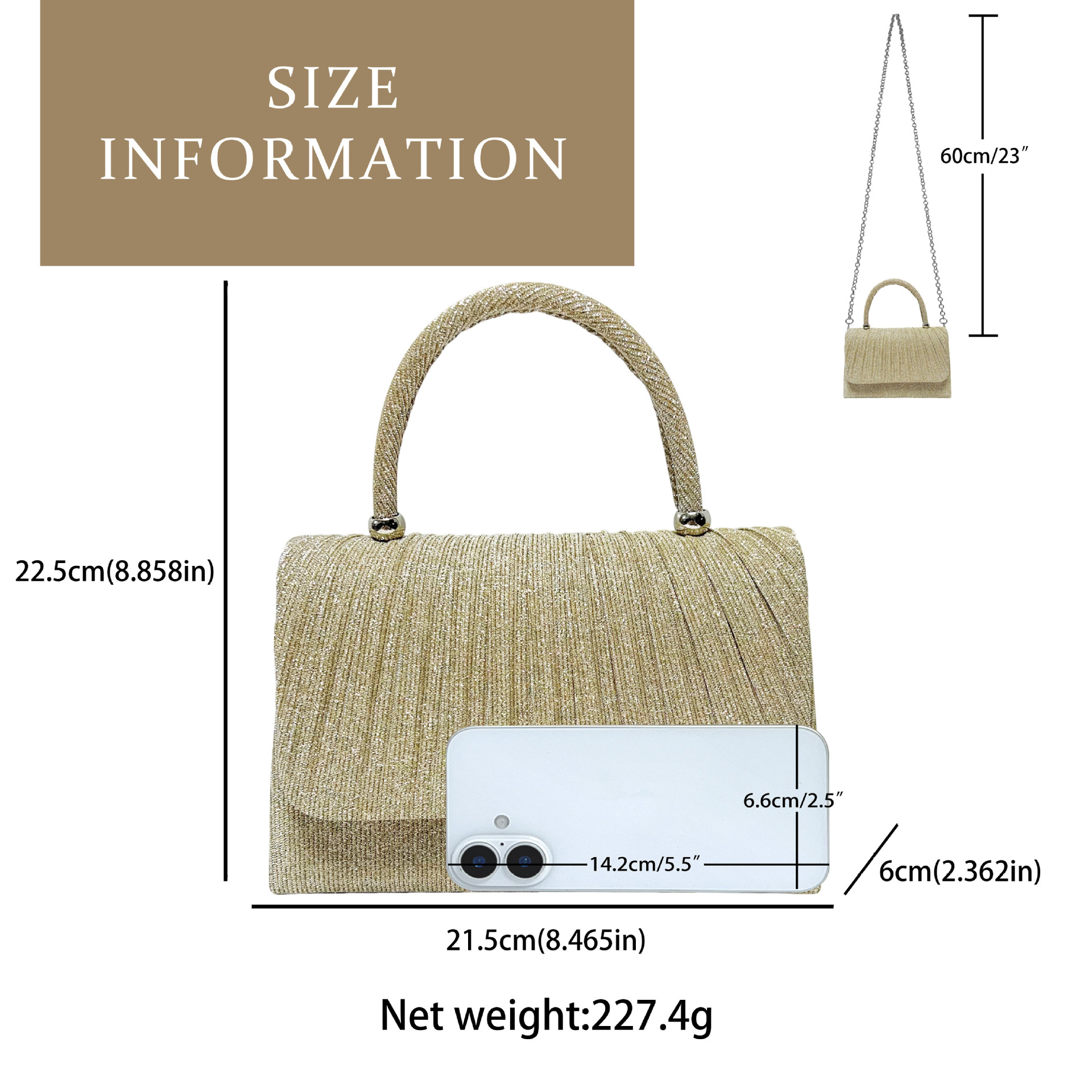 Festival Gold Crinkle Handbag - Party Must-Have Dressy Clutch, Elegant Shoulder Bag For Banquet And Evening — foto 3