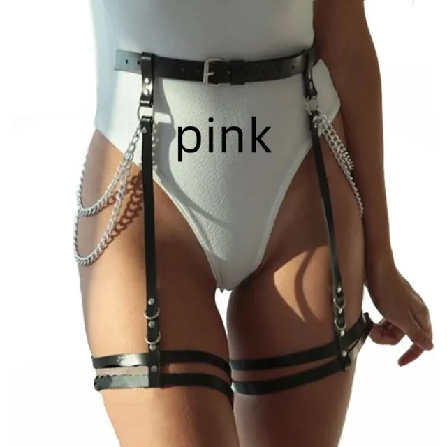 Belt Chain Adjustable Integrated Leg Loop Garter Belt Pink - Shop at LoveMi