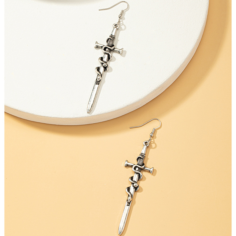 Exaggerated Gothic Sword Earrings Retro Punk Style