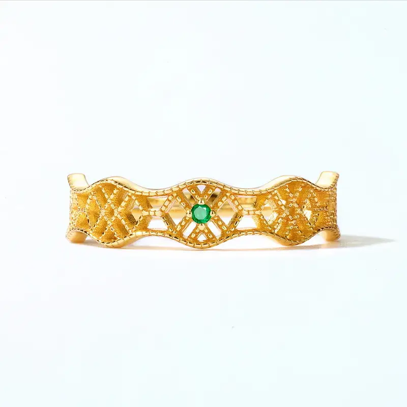 Light Luxury Natural Emerald Geometric Hollow Ring
