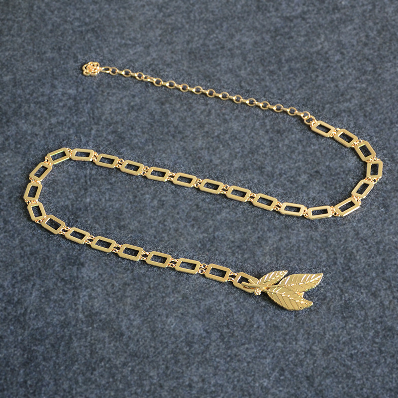 Title 6, Ladies Metal Waist Chain With Metal Leaf Decora...