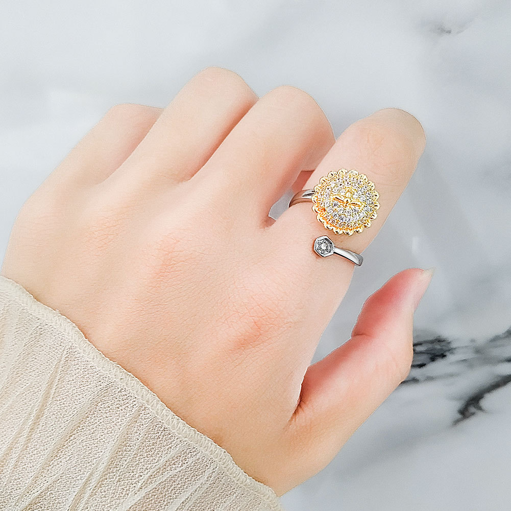 Title 5, Fashion Adjustable Sunflower Rotating Ring Reli...