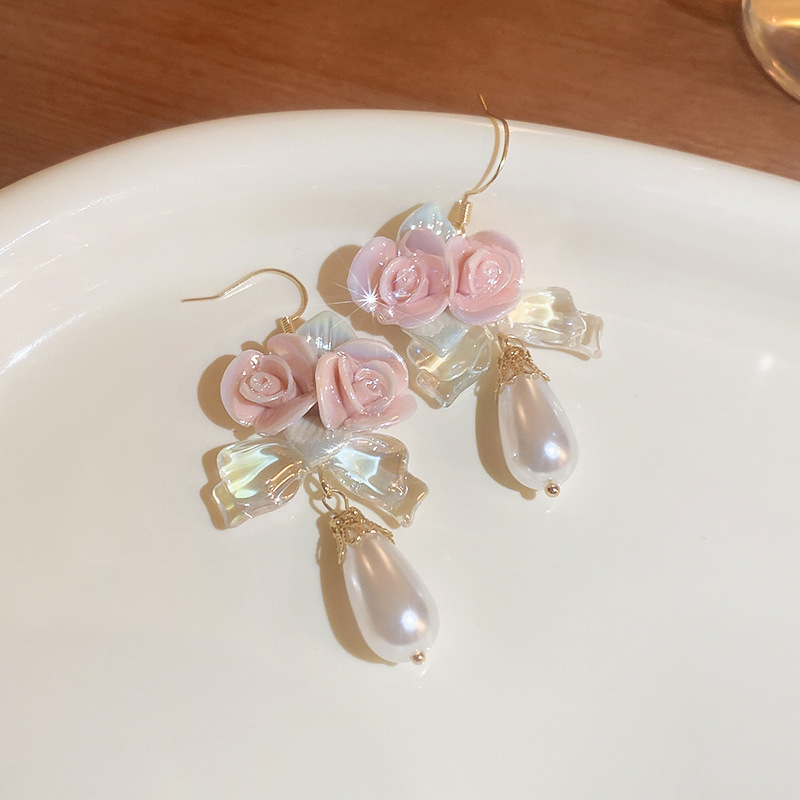 Silver Needle Sweet Heart Earrings Women Flower Cat Eye Pearl Studs Premium Fashion Jewelry 5