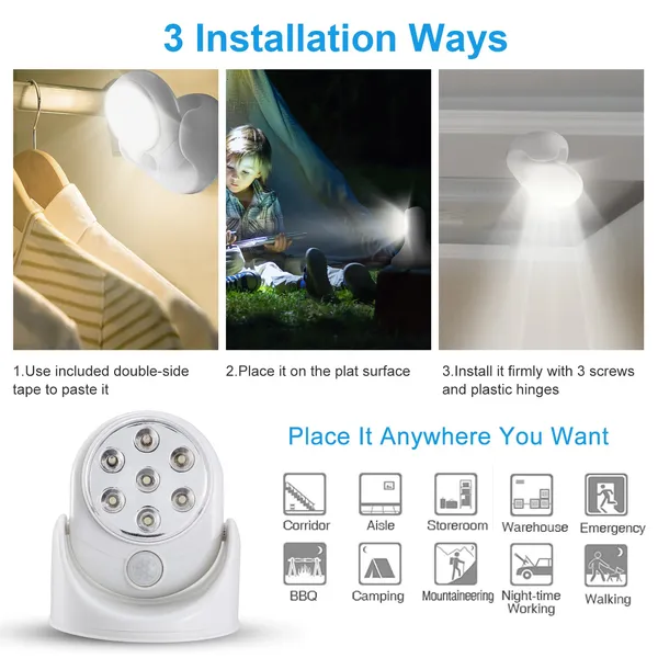 Wireless LED Spotlight 90 Degree Motion Sensor Night Lamp