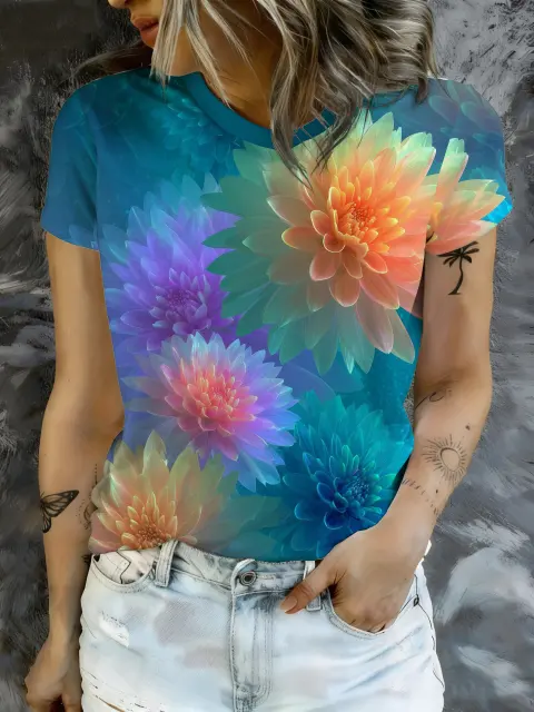 Trendy Fashion Women's Round Neck Short Sleeve TShirt Casual