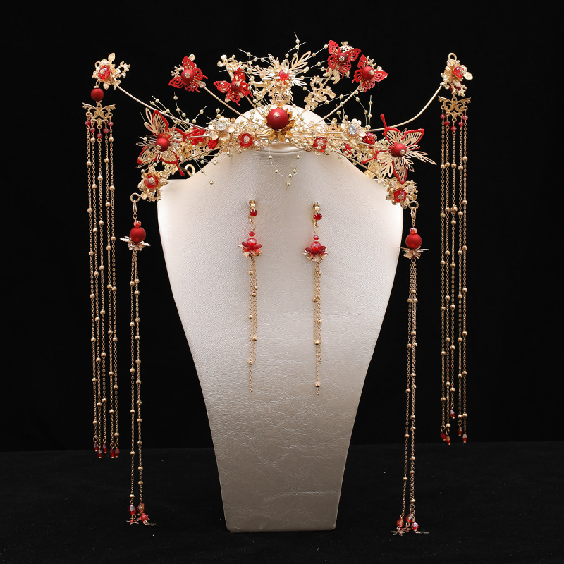 Ancient Style Super Fairy Crown Butterfly Hair Comb Fringed Step Shaking Hairpin Full Set Of Hair Accessories