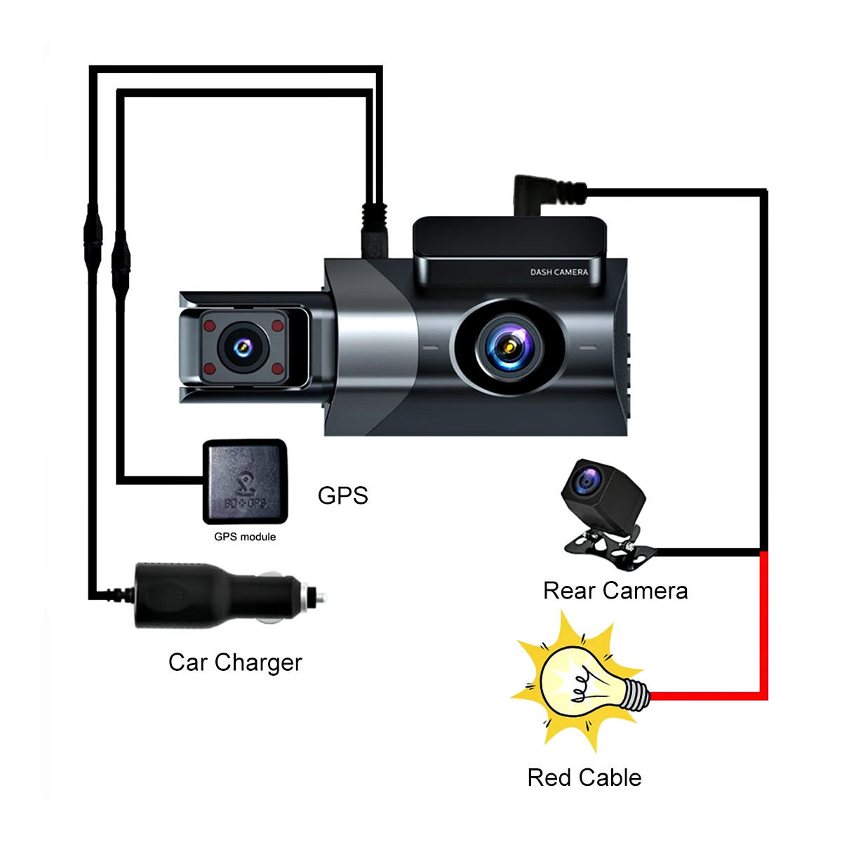 1296P HD Wifi Dash Cam Pro Car Camera Recorder 3-Lens Front Rear Night Vision UK