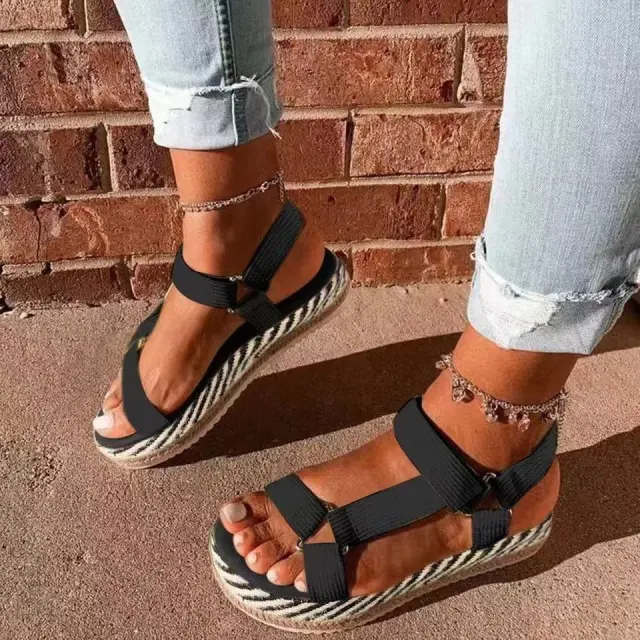 Oversized Wedge Flat Platform Sandals Black - Shop at LoveMi