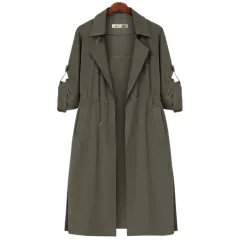 Women's Loose And Simple Waist Mid-length Trench Coat - Green - View 1