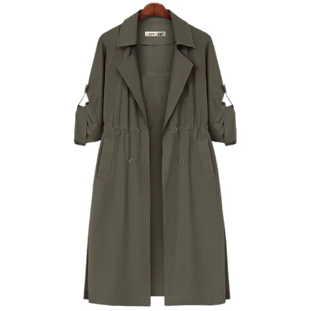 Women's Loose And Simple Waist Mid length Trench Coat Green - Shop at LoveMi