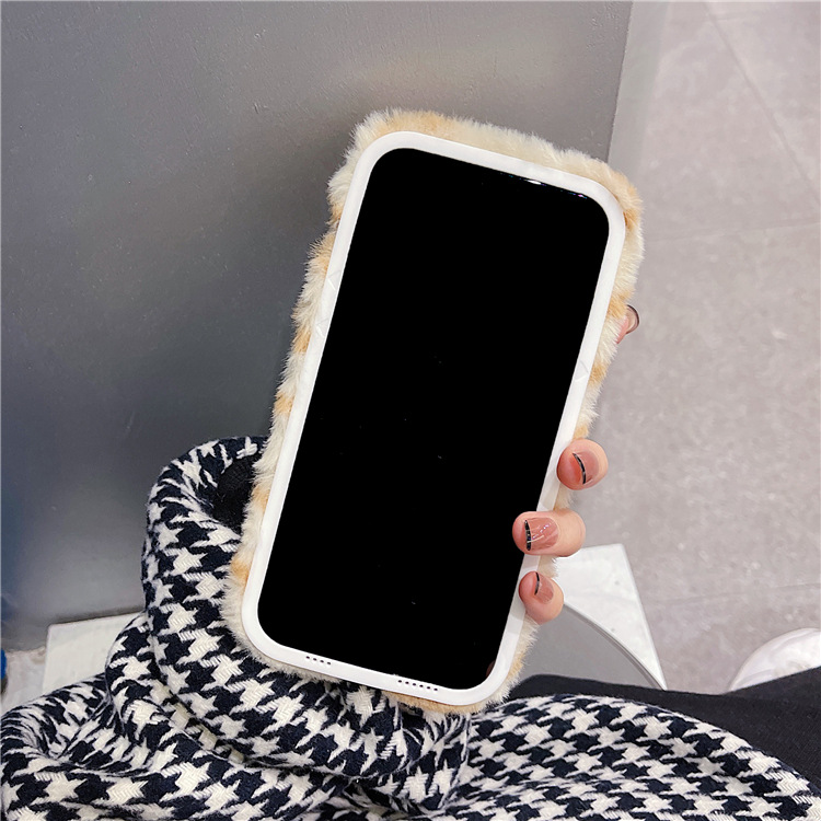 Coque de téléphone intégrale en peluche à motif tigre – jaune et blanche – iPhone 7 Plus/8 Plus
