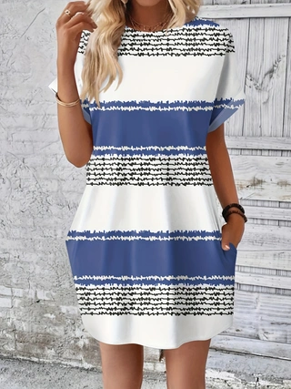 Short Sleeve Printed Pocket Dress