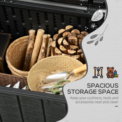 Outsunny 336 Litre Garden Storage Box, Water-resistant Heavy Duty Double Wall Plastic Container, Extra Large Outdoor Garden Furniture Organizer, Deck Cushion Chest With Wheels And Handles, Black - Image 2