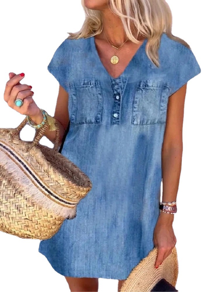 Fashion Imitation Denim Print Women's Dress