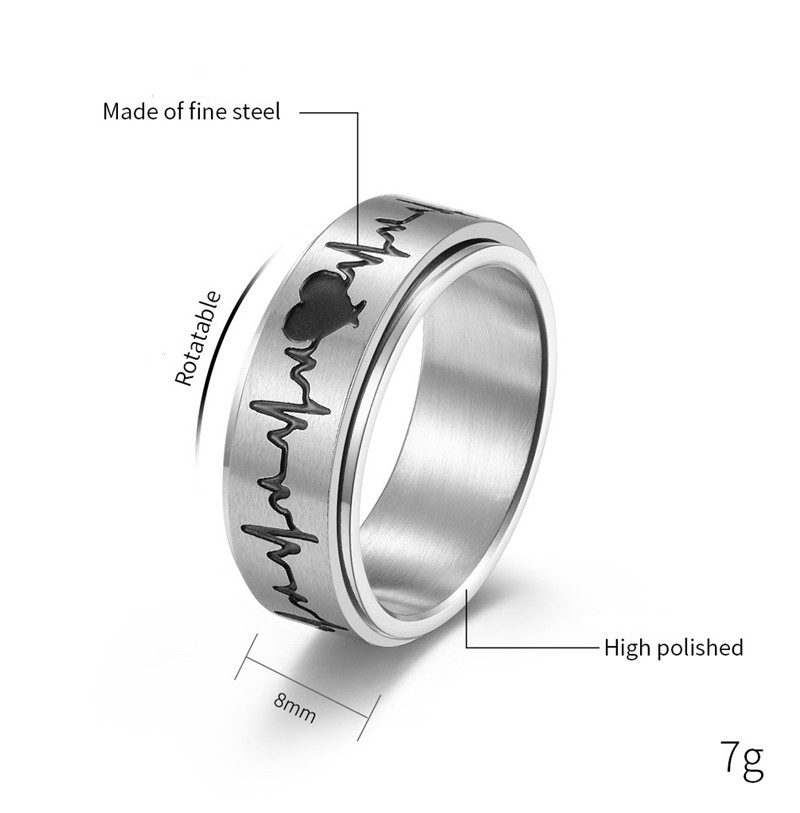 Title 10, Titanium Steel Rotating ECG Couple Ring Stainle...