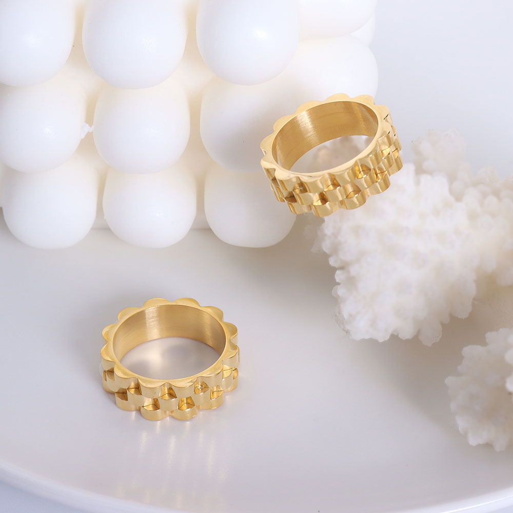 A Sense Of Nature Titanium Steel 18k Gold Plated Jewelry Bracelet Ring