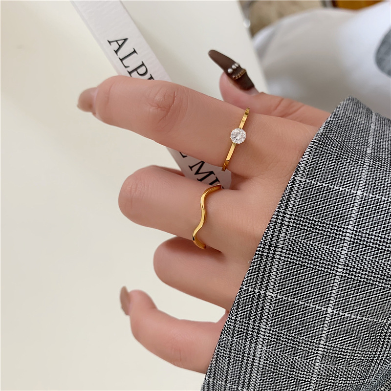 2 Piece Set New Fashion Geometric Curved Diamond Ring