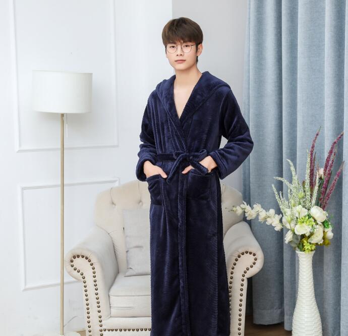 Title 1, Solid Color Extended Hooded Flannel Bathrobe