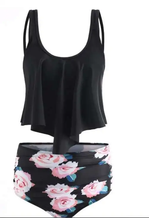 Bikini High Waist Lotus Leaf Print Swimsuit Striped Split - 13 Style-Xl