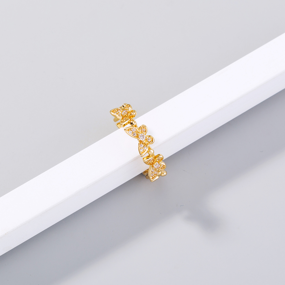 خاتم فراشة بسيط بمفتاح ذهبي وشرائط ألماس دقيقة للنساء - صيحة رائجة في الصيف