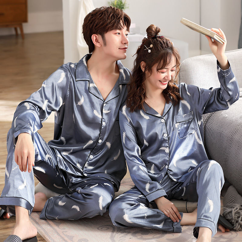 Title 1, Couple Ice Silk Long-Sleeved Thin Silk Pajamas