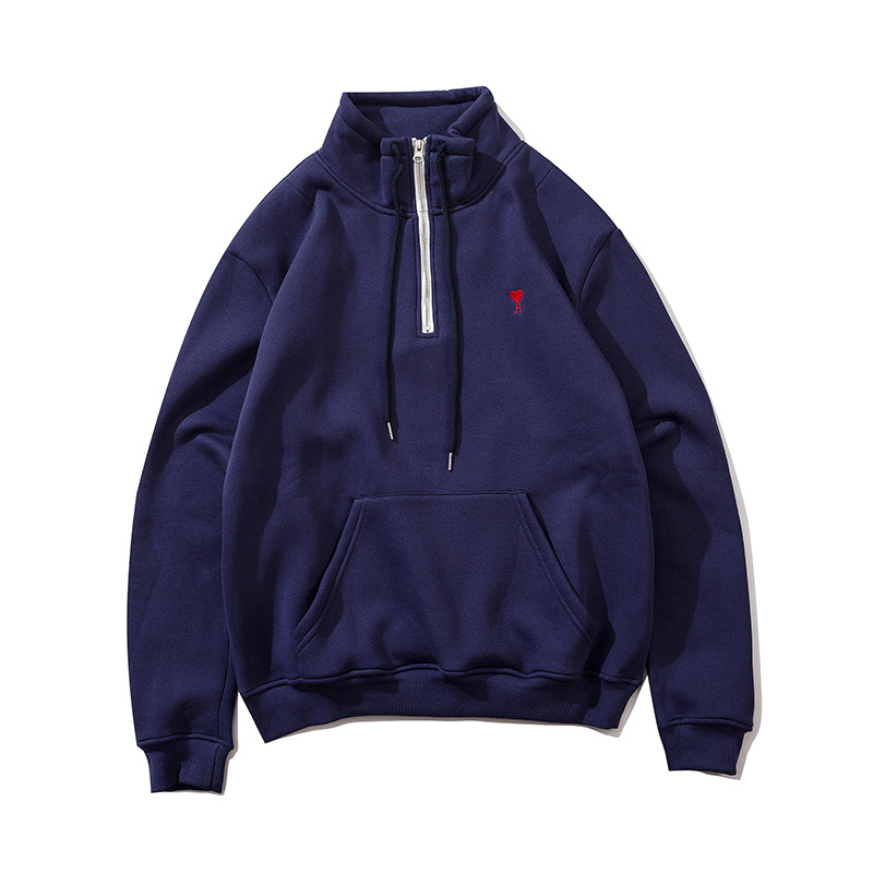 Stand-up Collar Shirt Embroidered Little Red Heart Love Men's And Women's Same Style Sweater