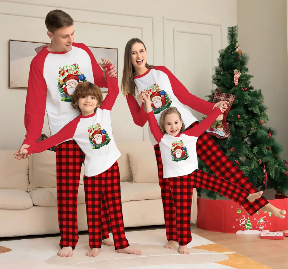 Christmas Parent-Child Clothes Set Long Sleeve T-Shirt Plaid Pants