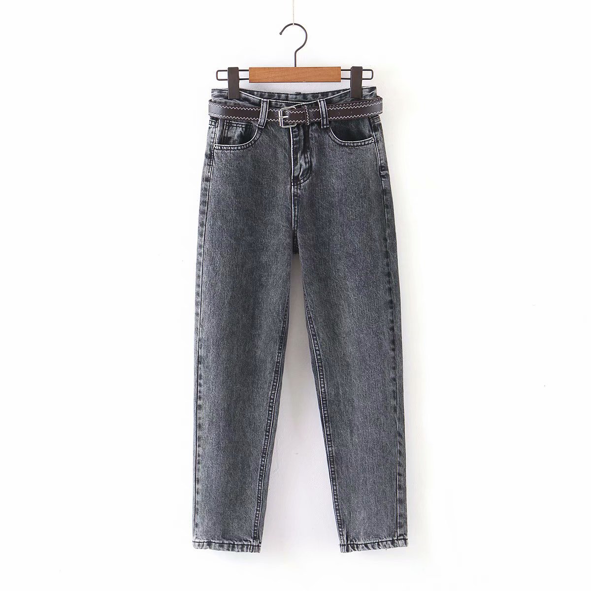 Pure Color Simple All match Denim Daddy Pants Casual Jeans Black - Shop at LoveMi