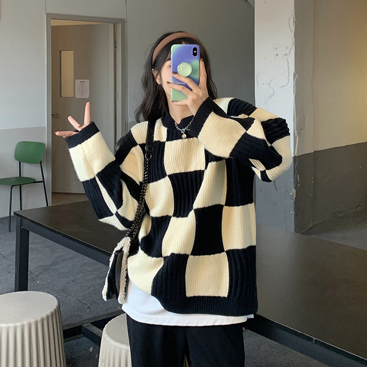 Checkerboard Retro Loose Women's Sweater