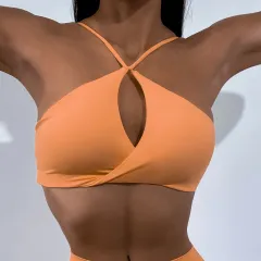 Super Elastic Running Fitness Yoga Women'sTwist Bra - Papaya Milkshake Bra-S - View 1